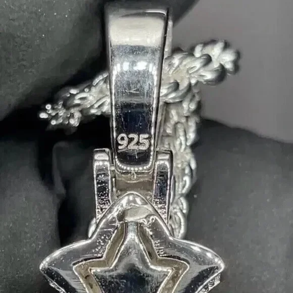 3Ct Round Cut Real Moissanite Cross Pendant 14K White Gold plated